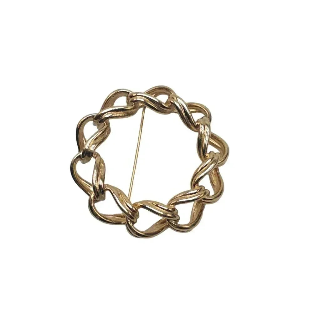 Vintage Napier WREATH Chain Brooch Gold Tone Pin 2 inch